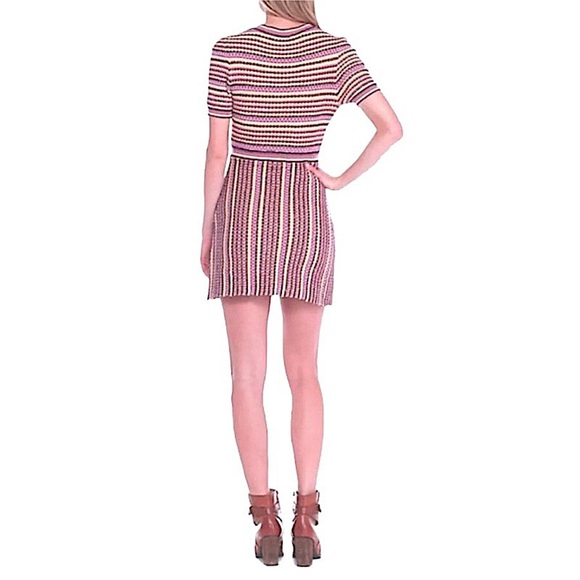 Free People Retro Cool Knit Mini Dress Large 12 Slight Shimmer Crew Neck Pink - Picture 7 of 15